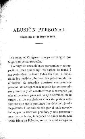 Alusión personal. Sesión del 1º de Mayo de 1882
