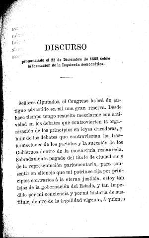 Discurso pronunciado el 22 de Dicembre de 1882 sobre la formación de la Izquierda democrática