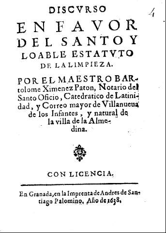 Discurso en favor del santo y loable estatuto de la limpieza.