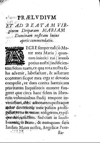 Praelodium et ad Beatam Virginem Deiparam nostram huius operis commendatio.