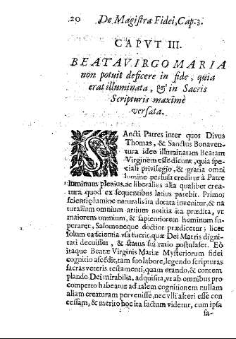 Cap. III. Beatavirgo Maria non potuit desicere in fide, ...