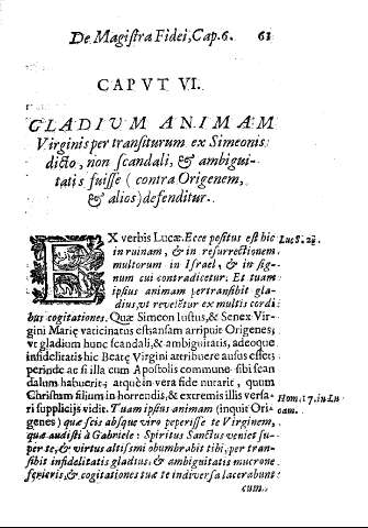 Cap. VI. Gladium Animam Virginis per transitorum ex Simeonis dicto, non scandali, ...