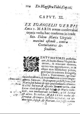 Cap. XI. Ex Evangelii verbis Luca 2. Maria autem conservabat omnia verba haec conferens in corde fuo...