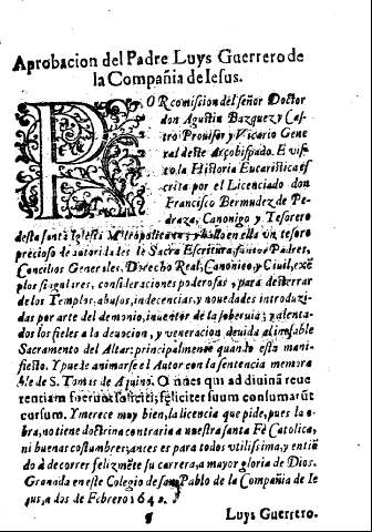 Aprobacion del Padre Luys Guerrero de la Compañia de Iesus.