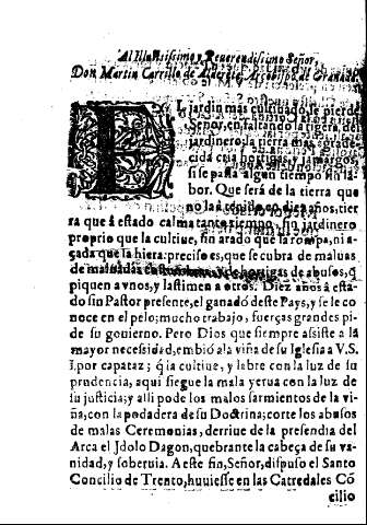 Al Illistrissimo y Reverendissimo Señor Don Martin Carrilla de Alderete, Arzobispo de Granada.
