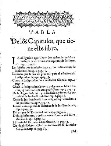 Tabla de los capitulos, que tiene este libro.