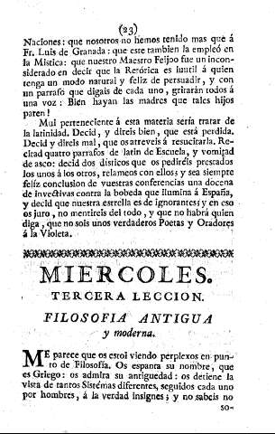 MIERCOLES. TERCERA LECCION. FILOSOFIA ANTIGUA Y moderna.