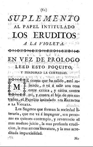 SUPLEMENTO AL PAPEL INTITULADO LOS ERUDITOS A LA VIOLETA. EN VEZ DE PROLOGO LEED ESTO POQUITO Y PERDONAD LA CORTEDAD.