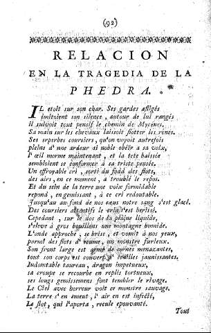 RELACION EN LA TRAGEDIA DE LA PHEDRA.