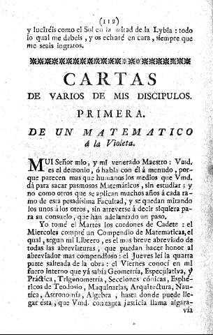 CARTAS DE VARIOS DE MIS DISCIPULOS. PRIMERA. DE UN MATEMATICO a la Violeta.