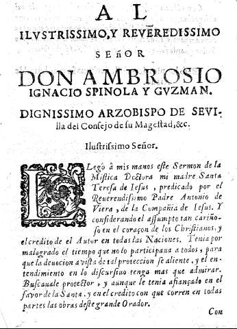 Al Ilustrissimo, y Reverendissimo Señor Don Ambrosio Igancio Spinola y Guzman. Dignisimo Arzobispo de Sevilla.