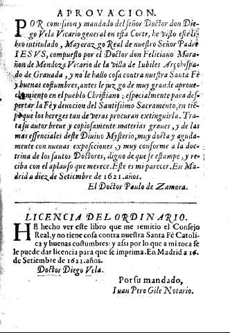 Aprovacion. Licencia del Ordinario.