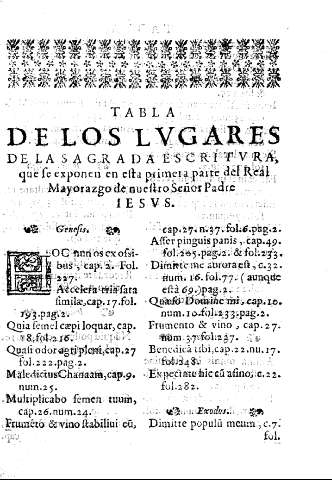 Tabla de los lugares de la Sagrada Escritura que se exponen en esta primera parte del Real Mayorazgo de nuestro Señor Padre IESUS.