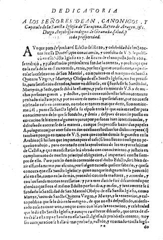 Dedicatoria a los señores Dean, Canonigos ...