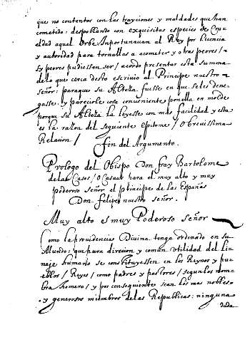 Prologo del Obispo Don Fray Bartolome de las Casas