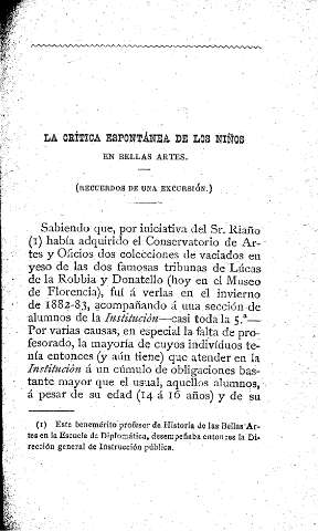 La crítica espontánea de los niños en Bellas Artes. Recuerdos de una excursión