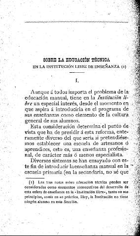 Sobre la educación técnica en la Institución Libre de Enseñanza