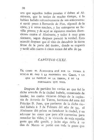 CXXI. De cómo el Almirante fue por la tierra a buscar el oro a la provincia del Cibao...
