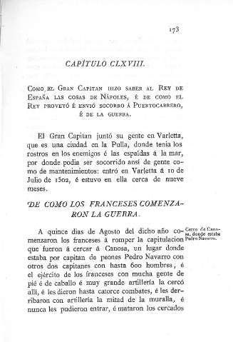 CLXVIII. Cómo el Gran Capitán hizo saber al Rey de España las cosas de Nápoles...