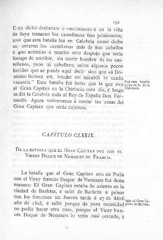 CLXXIX. De la batalla que el Gran Capitán ovo con el Virrey Duque de Nemours de Francia