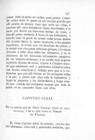 CLXXX. De la gente que el Gran Capitán tuvo en esta batalla...