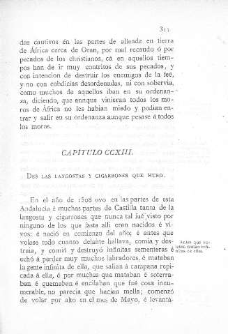CCXIII. De las langostas y cigarrones que hubo