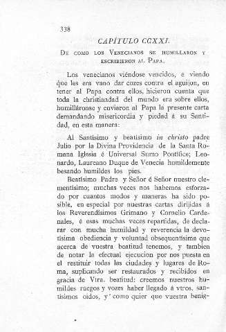 CCXXI. De como los venecianos se humillaron y escribieron al Papa