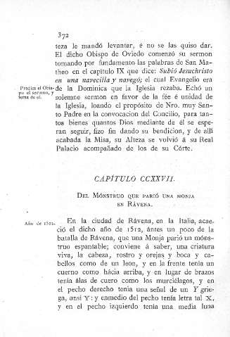 CCXXVII. Del mostruo que parió una monja en Rávena