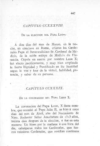 CCXXXVIII. De la elección del Papa Leon  -  CCXXXIX. De la coronación del papa Leon X
