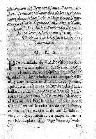 Aprobacion del Reverendisimo Padre Andres Mendo, de la Compañia de Iesus ...