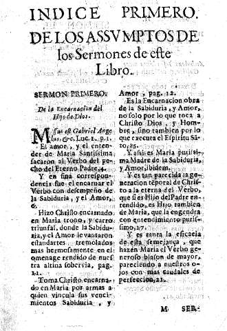 Indice primero de los assumtos de los sermones de este libro.