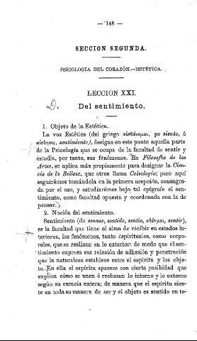 Sección Segunda. Psicología del Corazón. Estética. Lección XXI.
