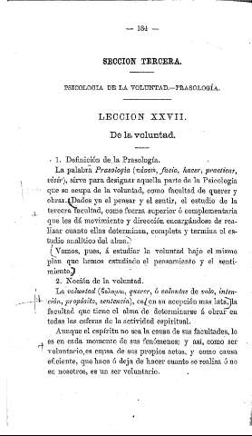 Sección Tercera. Psicología de la Voluntad. Prasología. Lección XXVII.
