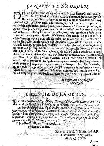 Censura de la Orden. Licencia de la Orden.