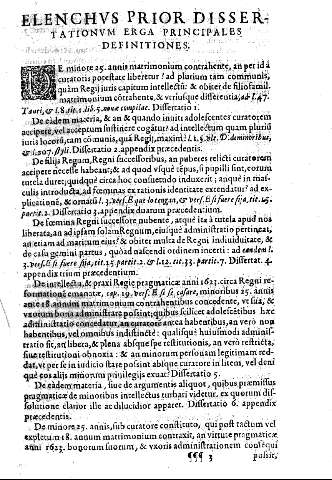 Elenchus prior dissertationum erga principales definitiones.
