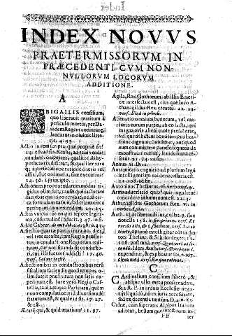 Index Novus praetermissorum in praecedenti, cum nonnullorum locorum additione.