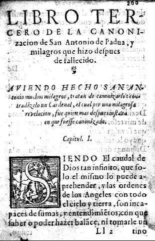 Libro Tercero de la Canonizacion de San Antonio de Padua, y Milagros que hizo despues de fallecido
