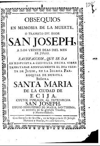 Obsequios en memoria de la muerte o transito del Señor San Joseph