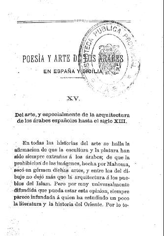 XV. Del arte, y especialmente de la arquitectura de los árabes españoles hasta el siglo XIII