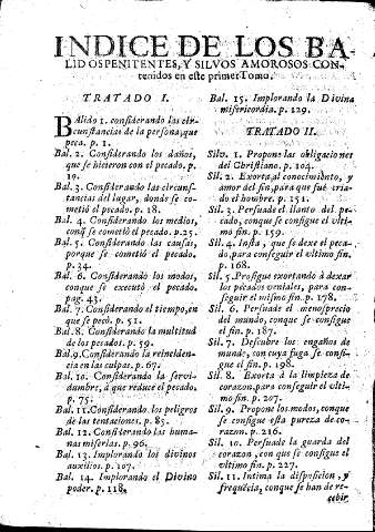 Indice de los Balidos penitentes, y Silvos amorosos contenidos en este primer Tomo
