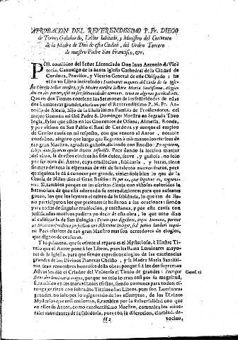 Aprobacion del Reverendissimo P. Fr. Diego de Torres Galabardo