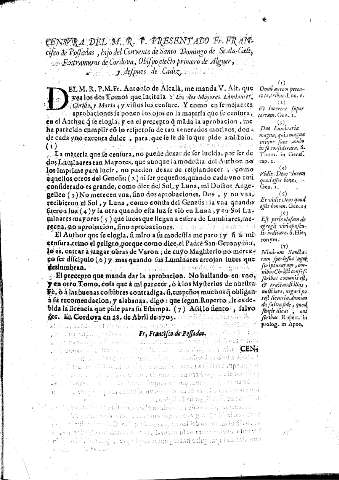 Censvra del M.R.P. presentado Fr. Francisco de Possadas