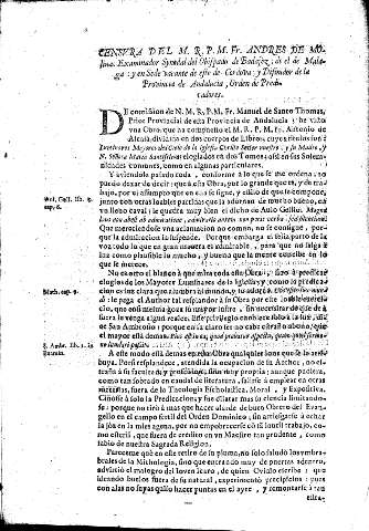 Censvra del M.R.P.M. Fr. Andres de Molina