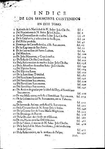 Índice de los Sermones contenidos en este Tomo