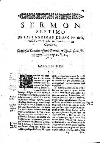 Sermon Septimo. De las Lagrimas de San Pedro, en la Parrochia del mismo Santo, en Cordova