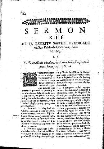 Sermon XIIII. De el Espiritv Santo. Predicado en San Pablo de Cordova. Año de 1703