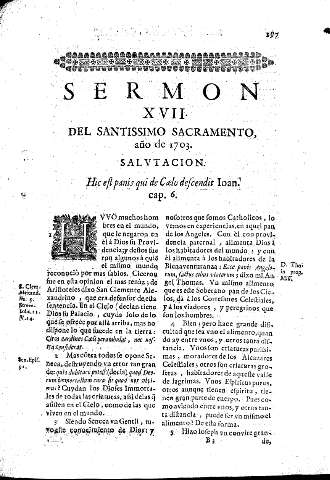 Sermon XVII. Del Santissimo Sacramento, año de 1703