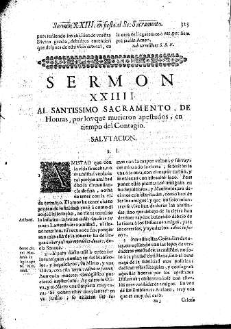 Sermon XXIIII. Al Santissimo Sacramento de Honras, por los que murieron apestados, en tiempo del Contagio