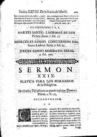 Sermon XXIX. Platica para los Hermanos de la Disciplina