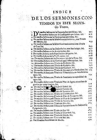 Indice de los Sermones contenidos en este Segvndo Tomo